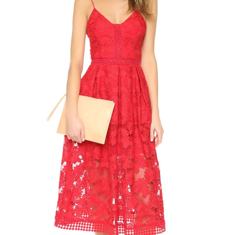 STUNNING Red Floral Lace Rouleau Ball Dress